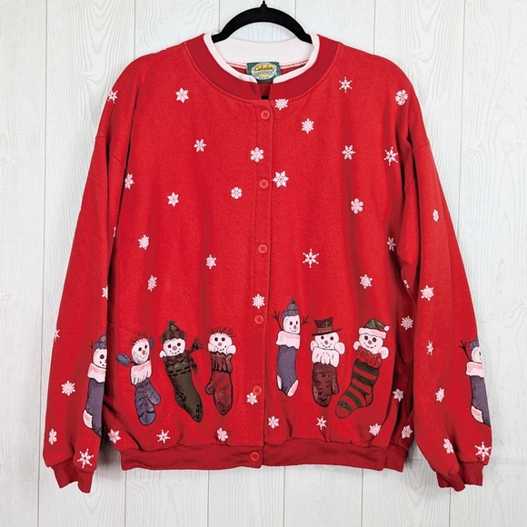 Cabela's Snowman Cardigan Women's Size XL or 2X Sweatshirt Christmas Red - Picture 1 of 13